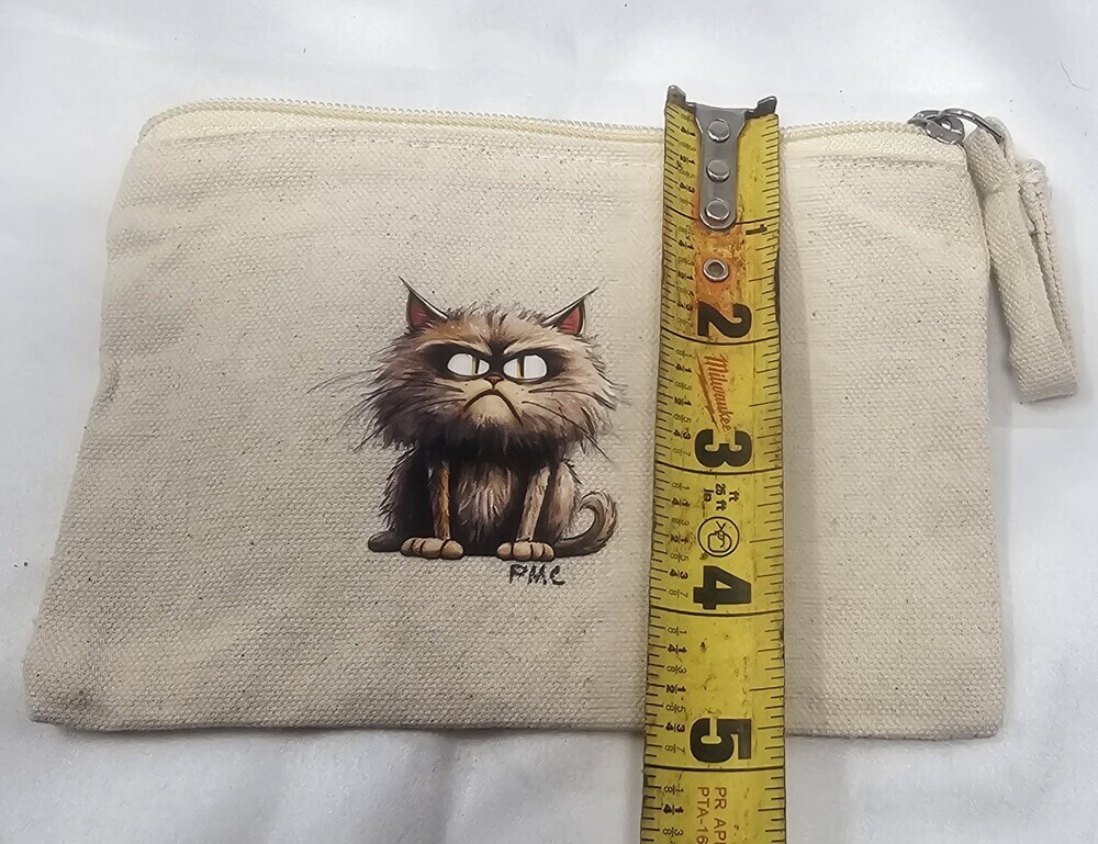 New Grumpy Cat Beige Canvas Zipper Bag Coin Purse Cosmetic Pouch - Picture 6 of 6